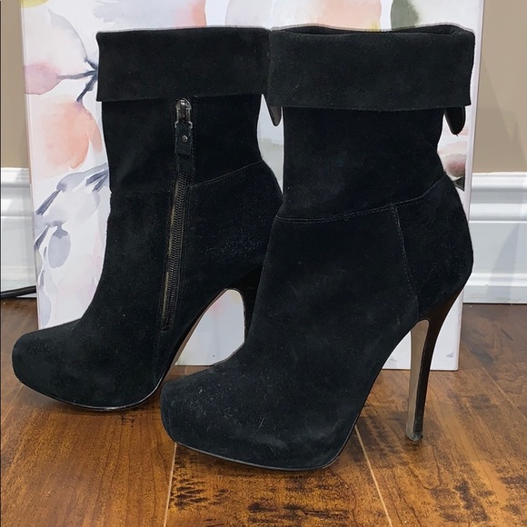 Suede black heeled platform booties - Picture 2 of 4